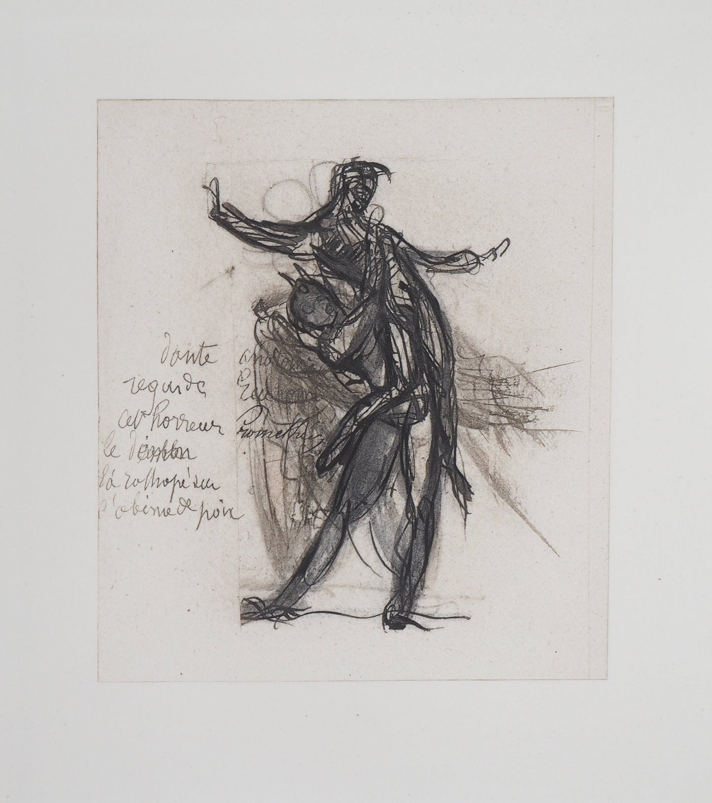 Auguste RODIN : Démon montrant une ombre tombée dans la poix - Gravure