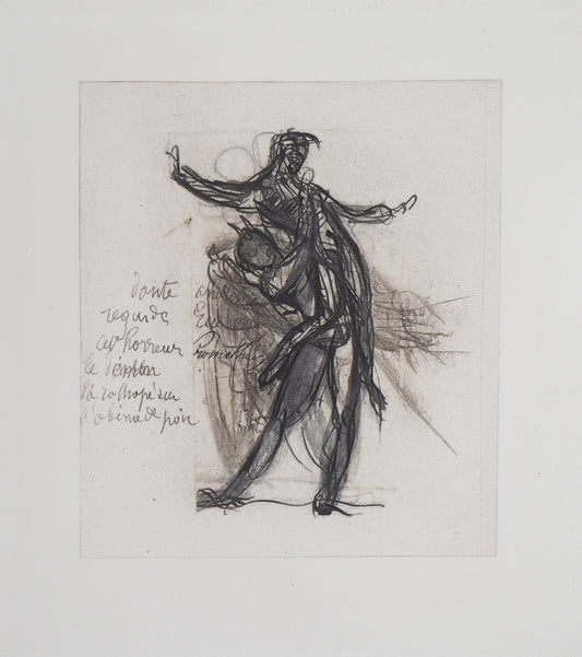 Auguste RODIN : Démon montrant une ombre tombée dans la poix - Gravure