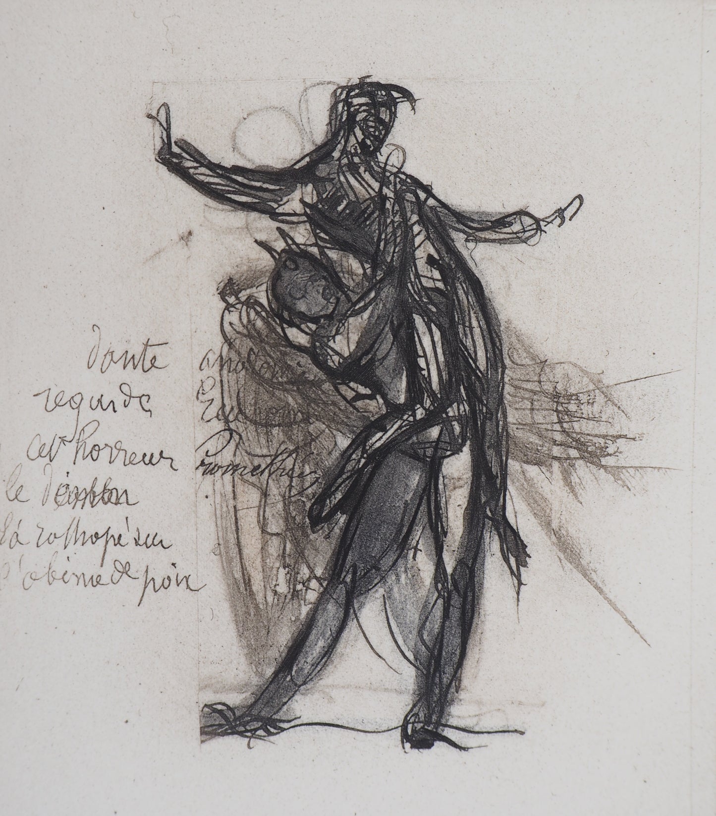 Auguste RODIN : Démon montrant une ombre tombée dans la poix - Gravure