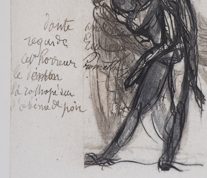 Auguste RODIN : Démon montrant une ombre tombée dans la poix - Gravure