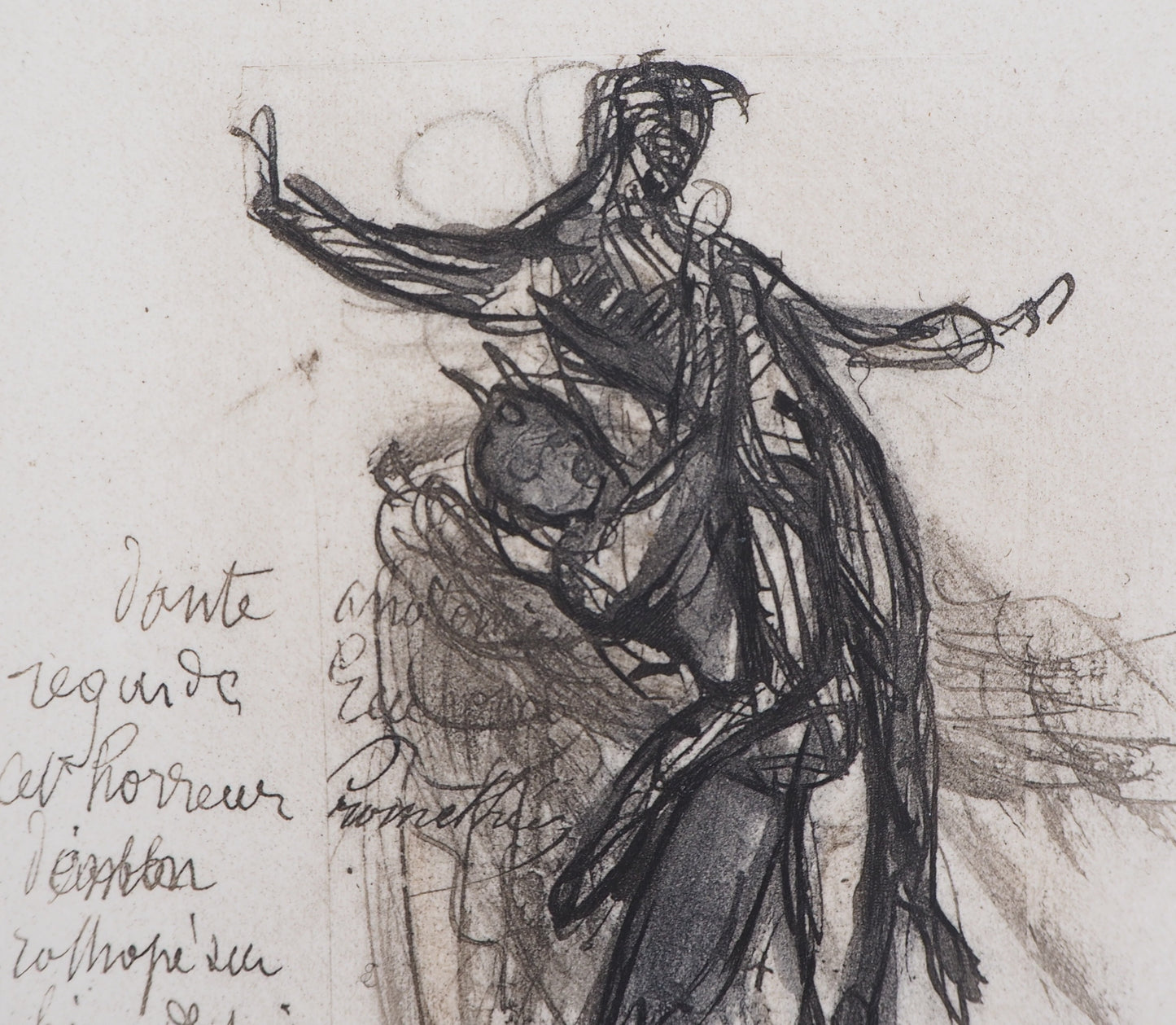 Auguste RODIN : Démon montrant une ombre tombée dans la poix - Gravure