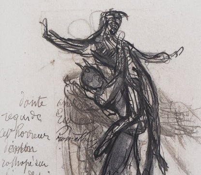 Auguste RODIN : Démon montrant une ombre tombée dans la poix - Gravure