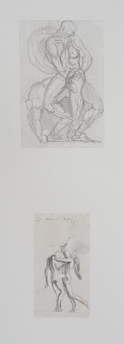 Auguste RODIN : Ombres et Lutte de Jacob avec l'ange - Gravure