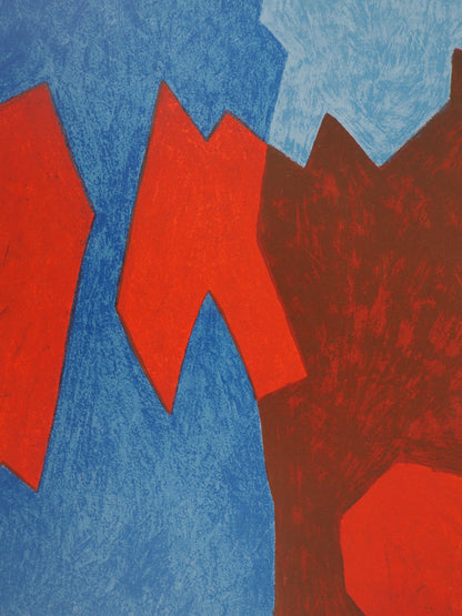 Serge POLIAKOFF : Composition bleue et rouge - Lithographie originale