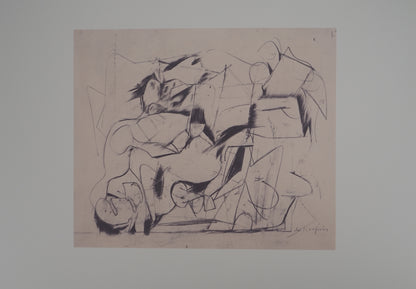 Willem DE KOONING : Abstraction en noir et blanc - Lithographie signée