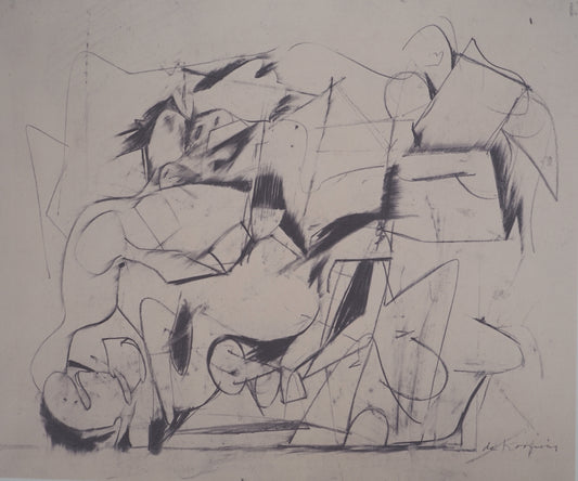 Willem DE KOONING : Abstraction en noir et blanc - Lithographie signée