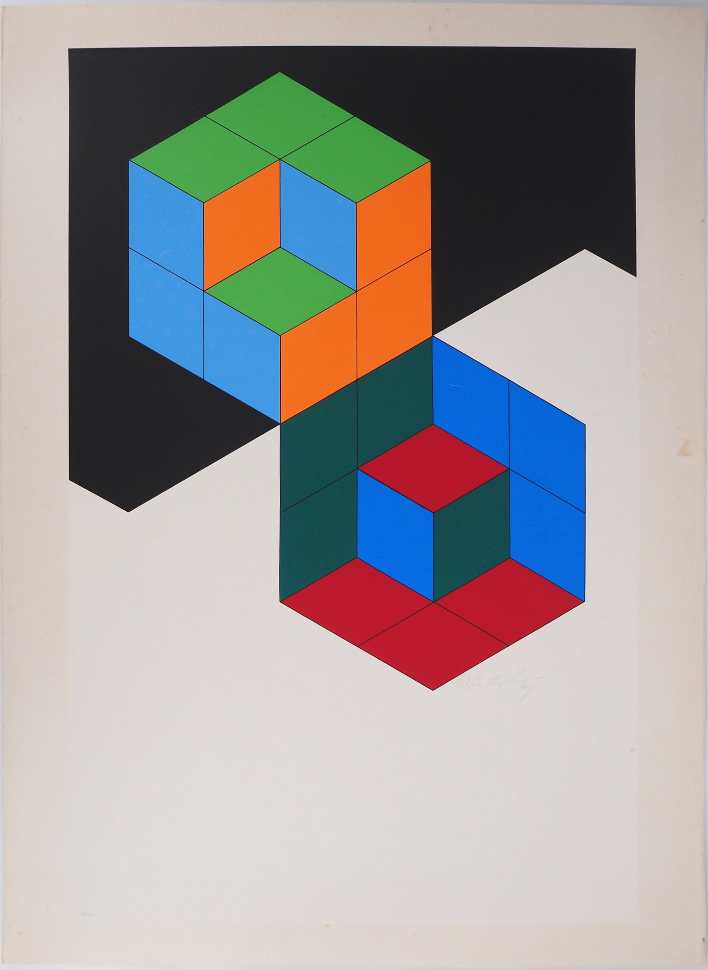 Victor VASARELY : Composition cinétique Bi Hexa - Sérigraphie originale signée