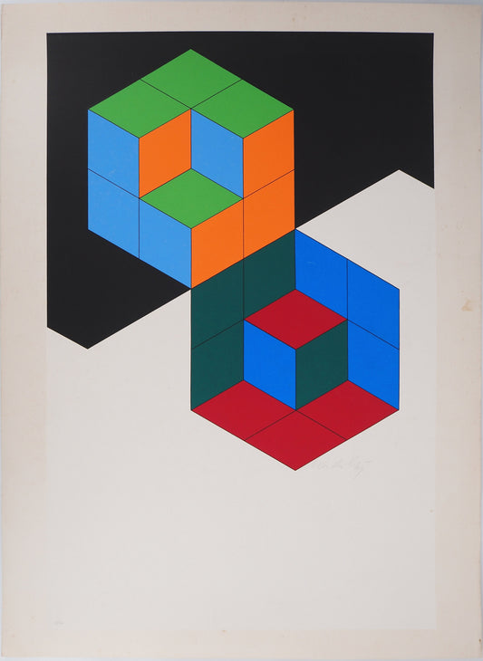 Victor VASARELY : Composition cinétique Bi Hexa - Sérigraphie originale signée