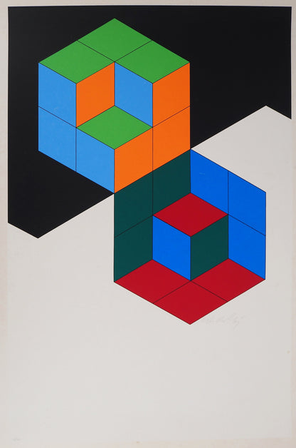Victor VASARELY : Composition cinétique Bi Hexa - Sérigraphie originale signée