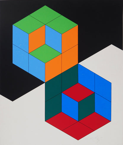 Victor VASARELY : Composition cinétique Bi Hexa - Sérigraphie originale signée