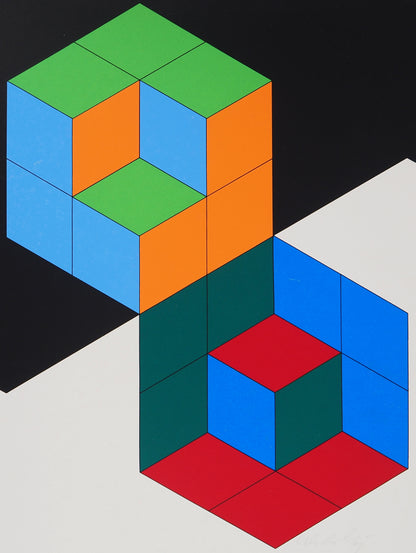 Victor VASARELY : Composition cinétique Bi Hexa - Sérigraphie originale signée