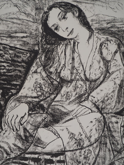 Leopoldo PRESAS : Jeune femme romantique - Lithographie originale signée