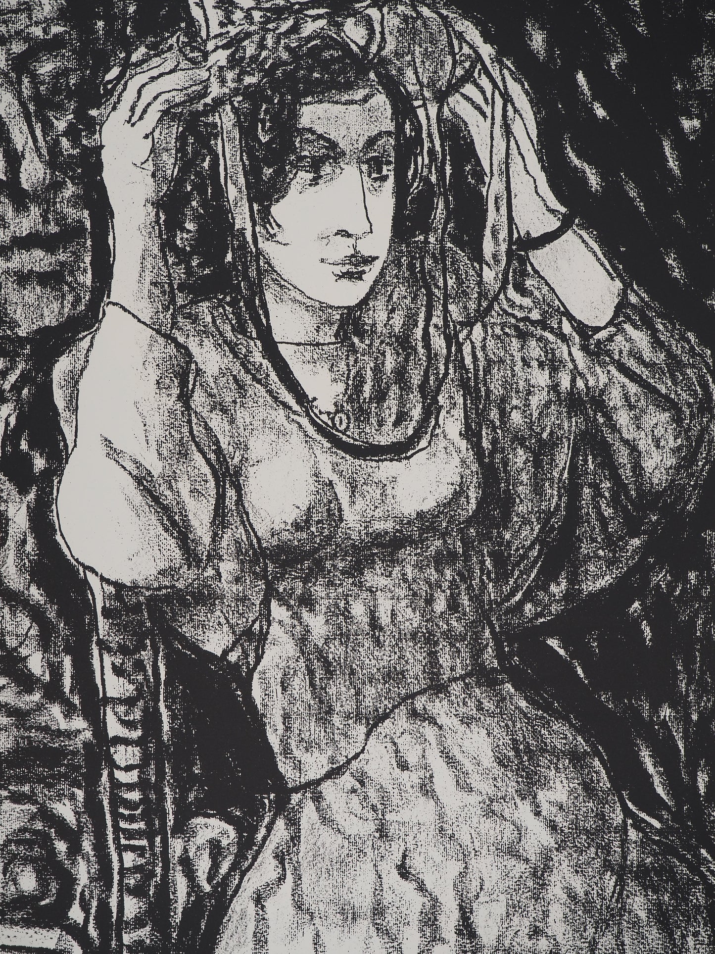 Leopoldo PRESAS : Jeune femme au chapeau de paille - Lithographie originale signée