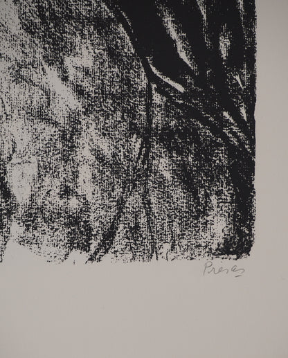 Leopoldo PRESAS : Jeune femme au chapeau de paille - Lithographie originale signée