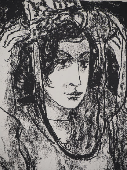 Leopoldo PRESAS : Jeune femme au chapeau de paille - Lithographie originale signée