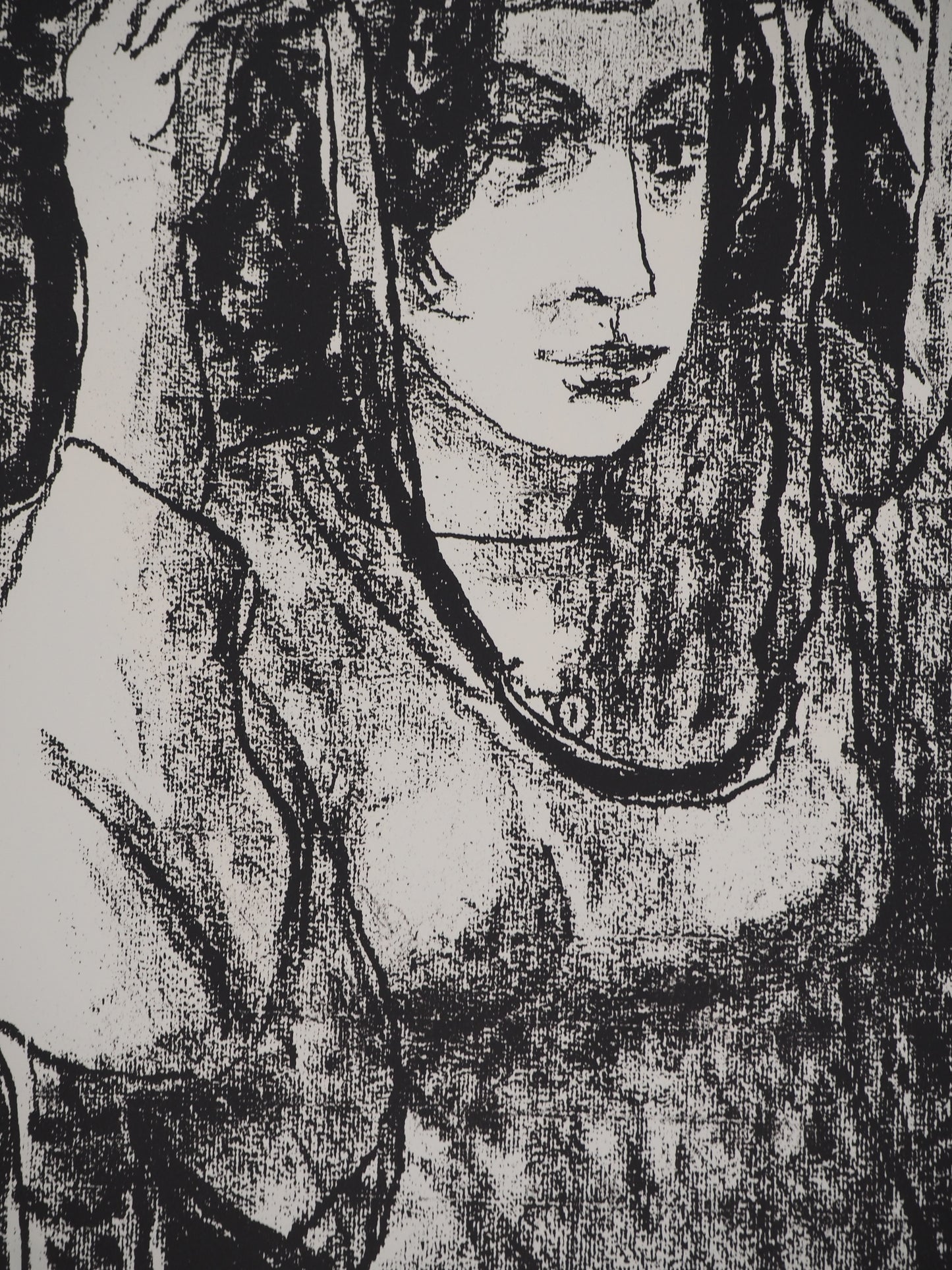 Leopoldo PRESAS : Jeune femme au chapeau de paille - Lithographie originale signée