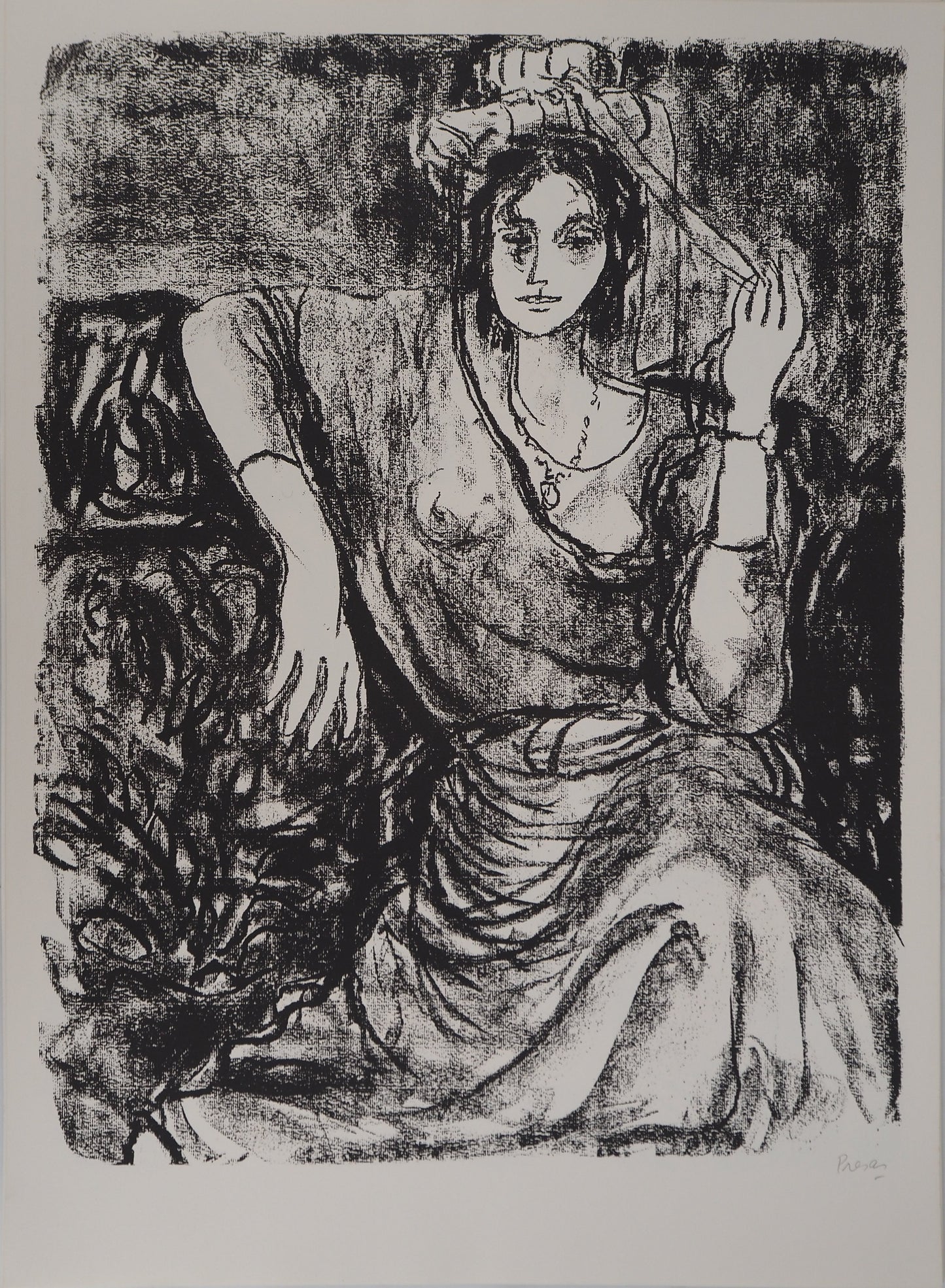 Leopoldo PRESAS : Jeune femme au chapeau - Lithographie originale signée
