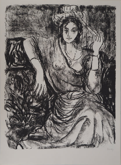 Leopoldo PRESAS : Jeune femme au chapeau - Lithographie originale signée
