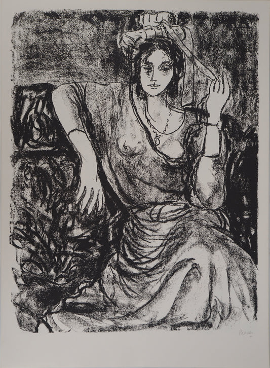 Leopoldo PRESAS : Jeune femme au chapeau - Lithographie originale signée