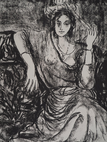 Leopoldo PRESAS : Jeune femme au chapeau - Lithographie originale signée
