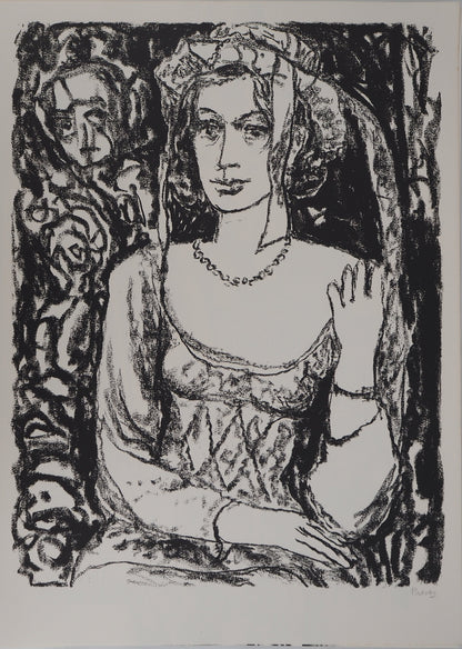 Leopoldo PRESAS : Jeune femme au collier de perles - Lithographie originale signée