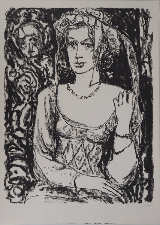 Leopoldo PRESAS : Jeune femme au collier de perles - Lithographie originale signée
