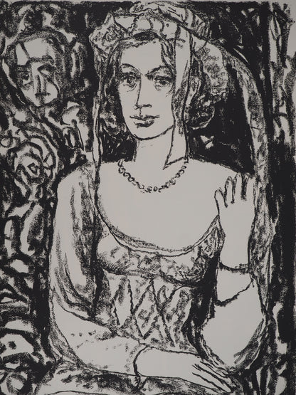 Leopoldo PRESAS : Jeune femme au collier de perles - Lithographie originale signée
