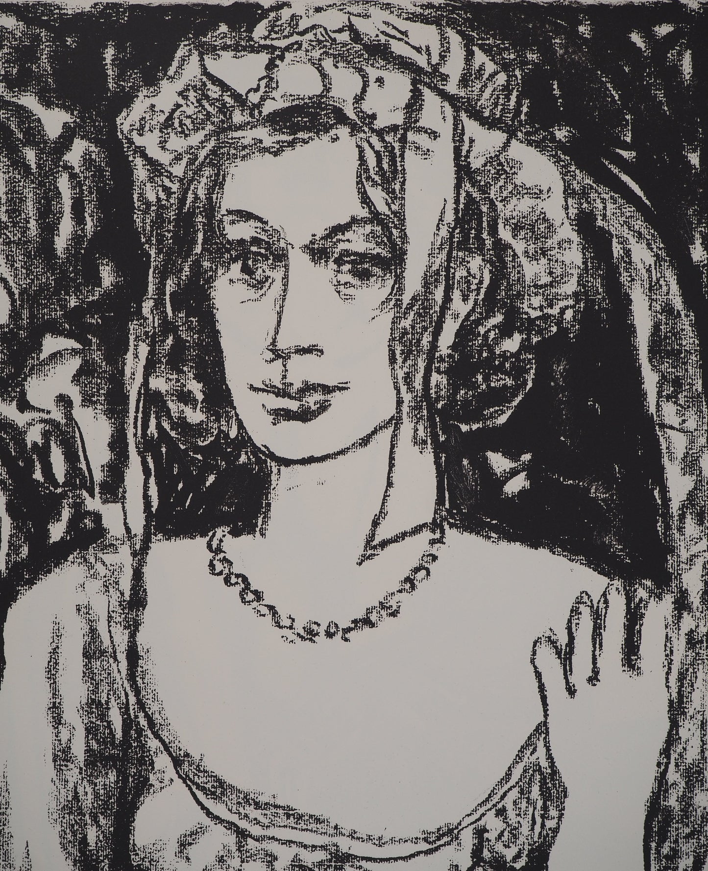 Leopoldo PRESAS : Jeune femme au collier de perles - Lithographie originale signée