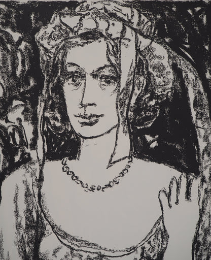 Leopoldo PRESAS : Jeune femme au collier de perles - Lithographie originale signée