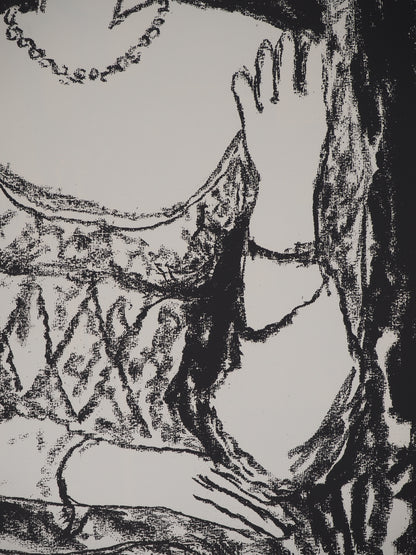 Leopoldo PRESAS : Jeune femme au collier de perles - Lithographie originale signée