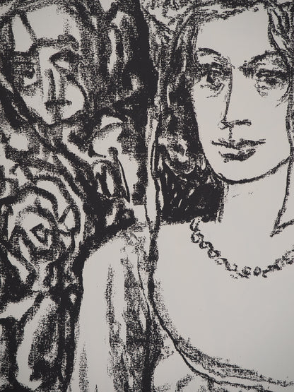 Leopoldo PRESAS : Jeune femme au collier de perles - Lithographie originale signée