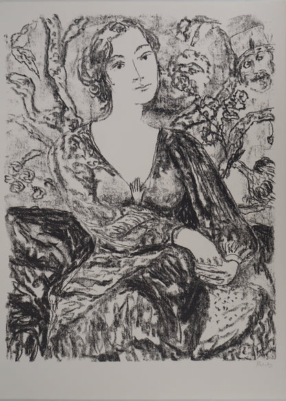 Leopoldo PRESAS : Jeune femme pensive - Lithographie originale signée