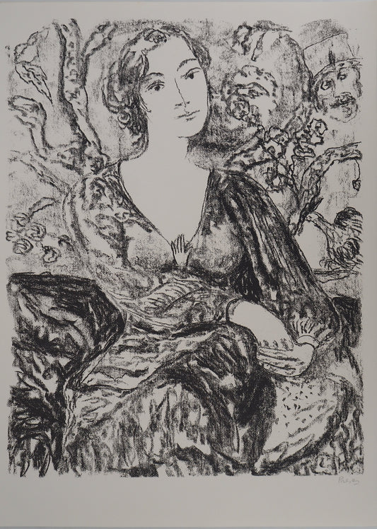 Leopoldo PRESAS : Jeune femme pensive - Lithographie originale signée