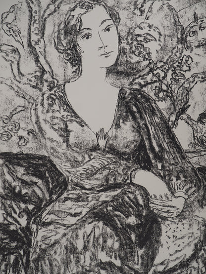 Leopoldo PRESAS : Jeune femme pensive - Lithographie originale signée