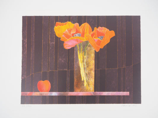Pierre GARCIA FONS : Vase de coquelicots - Lithographie originale signée
