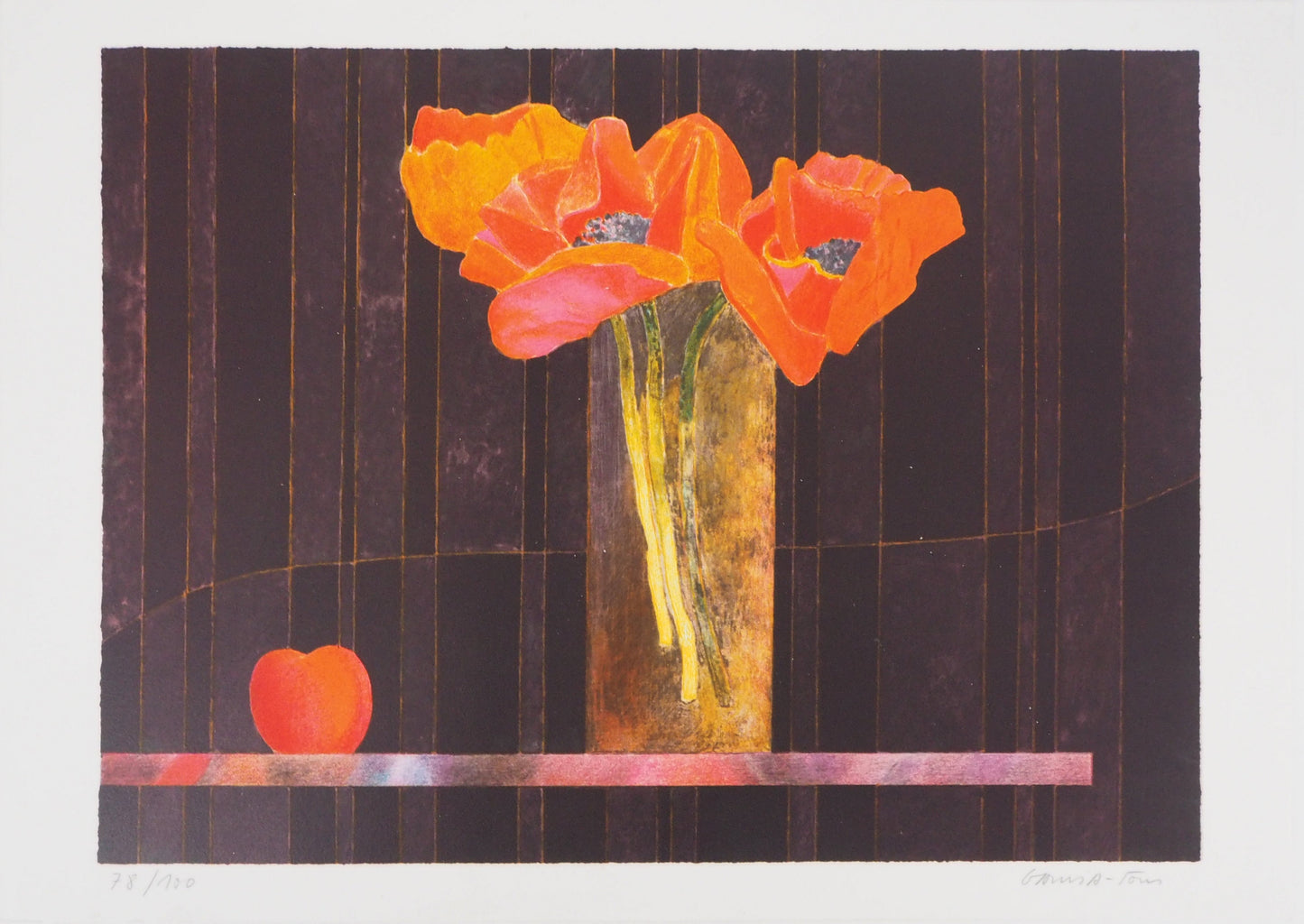 Pierre GARCIA FONS : Vase de coquelicots - Lithographie originale signée