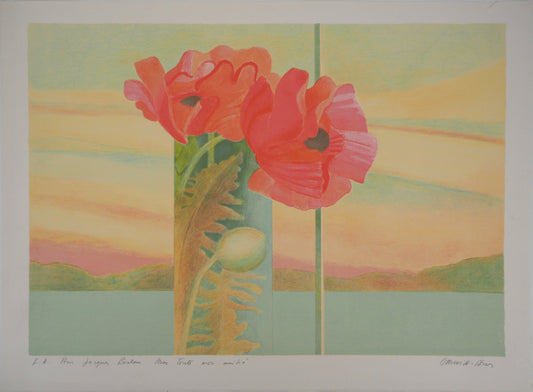 Pierre GARCIA FONS : Nature morte vue sur le lac - Lithographie originale signée et dédicacée