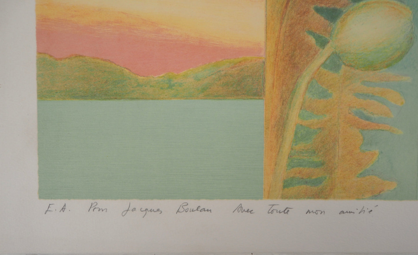 Pierre GARCIA FONS : Nature morte vue sur le lac - Lithographie originale signée et dédicacée