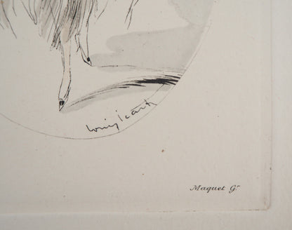 Louis ICART : Jeune femme au chapeau - Gravure originale signée