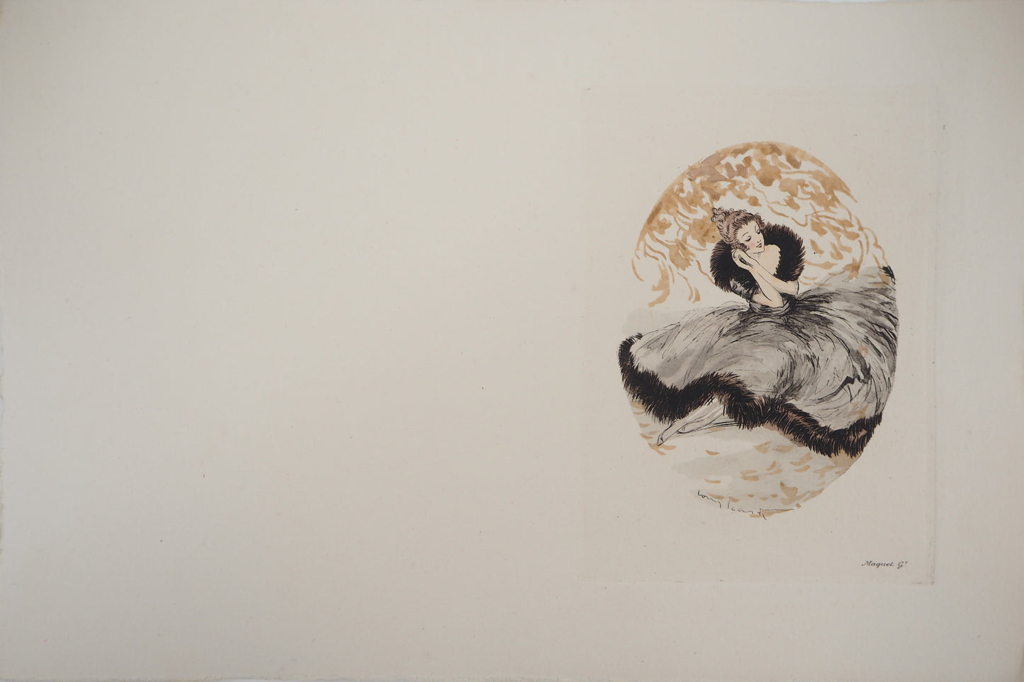 Louis ICART : Jeune femme rêveuse - Gravure originale signée