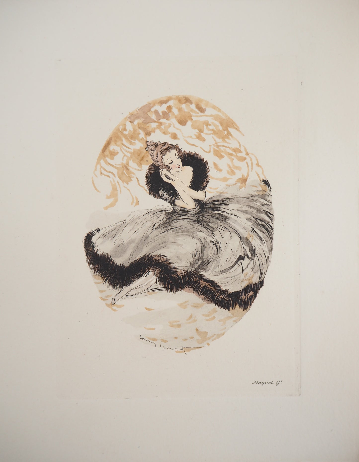 Louis ICART : Jeune femme rêveuse - Gravure originale signée