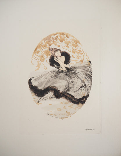 Louis ICART : Jeune femme rêveuse - Gravure originale signée