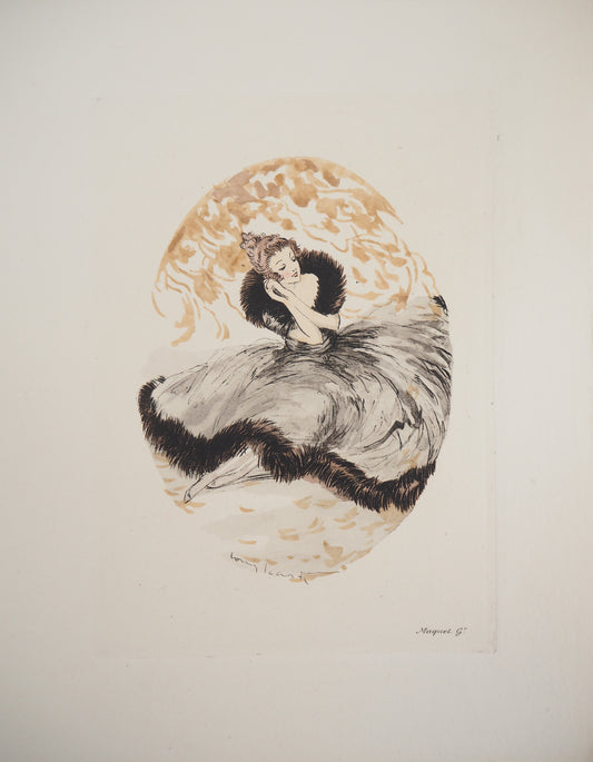 Louis ICART : Jeune femme rêveuse - Gravure originale signée