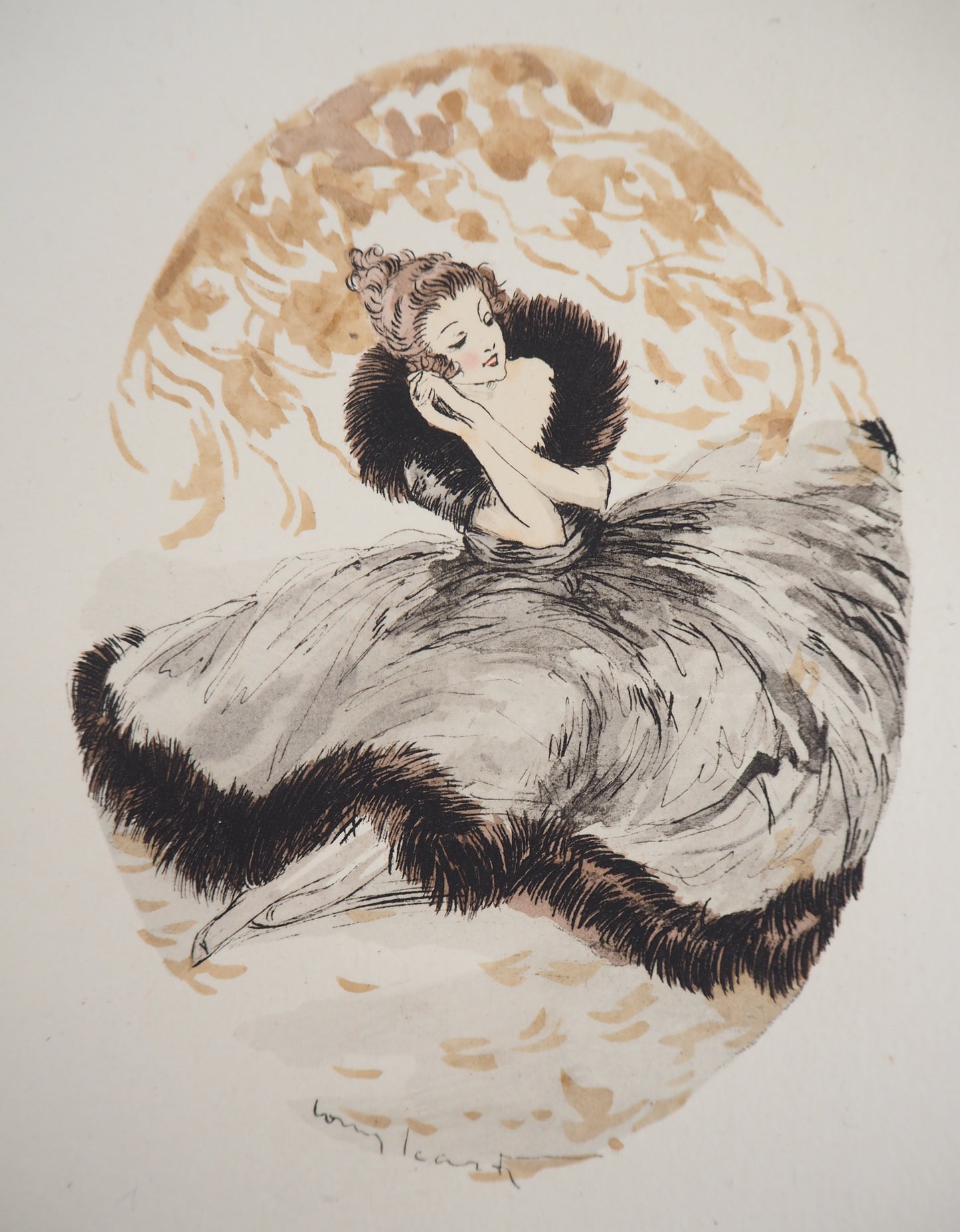 Louis ICART : Jeune femme rêveuse - Gravure originale signée