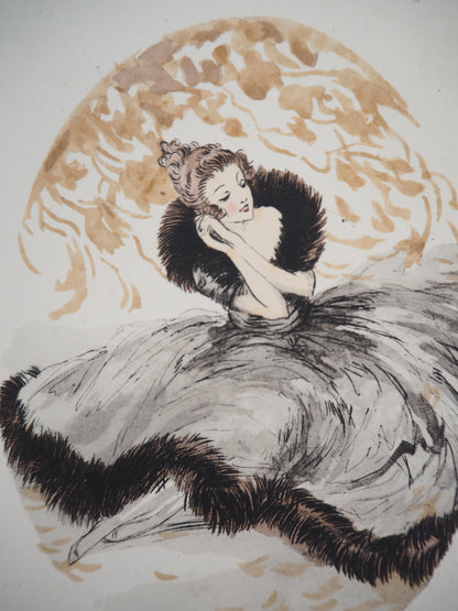 Louis ICART : Jeune femme rêveuse - Gravure originale signée