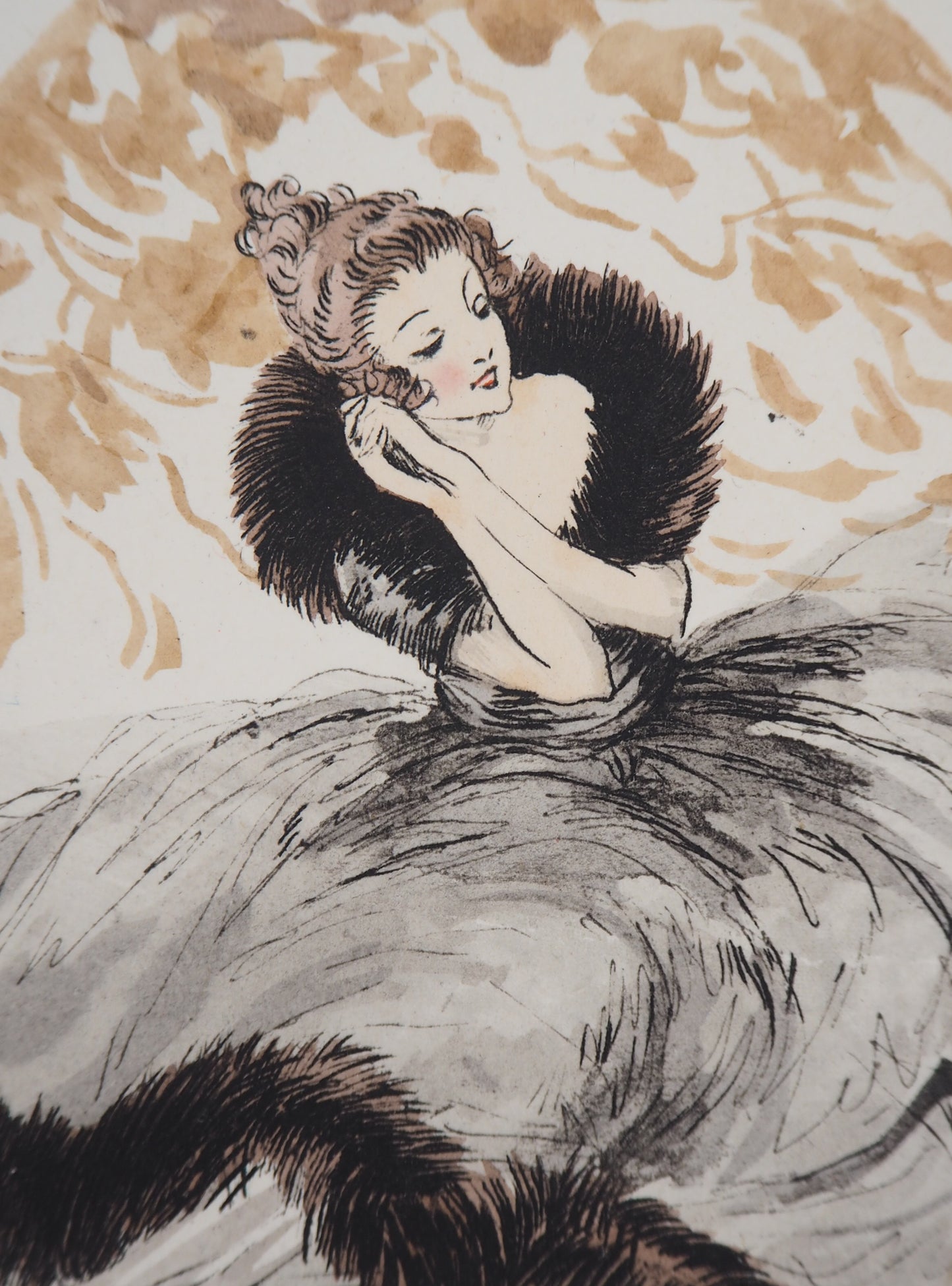 Louis ICART : Jeune femme rêveuse - Gravure originale signée