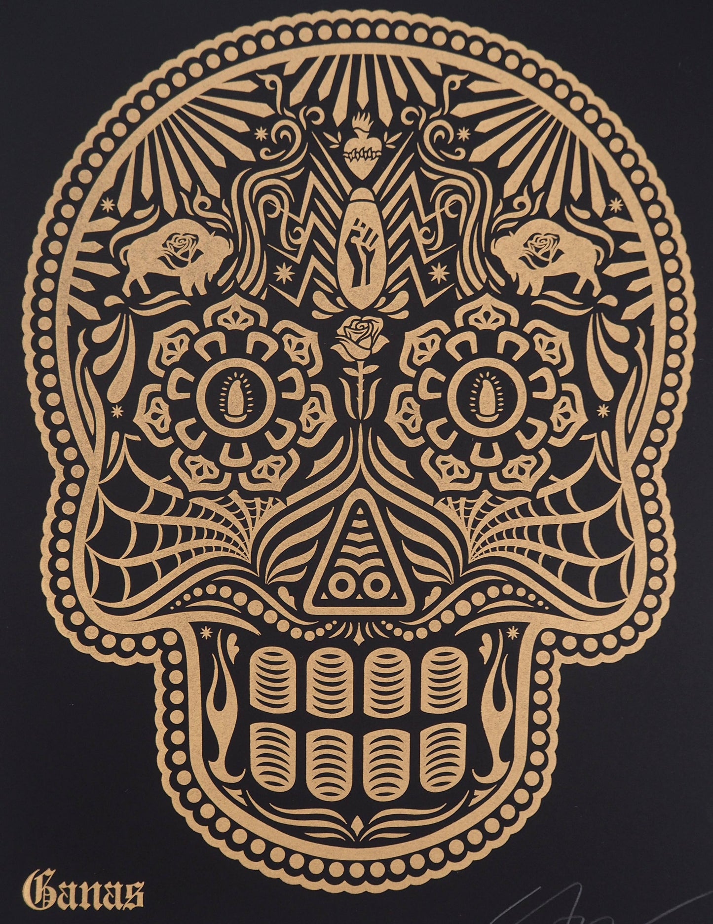 Shepard FAIREY (OBEY) et Ernesto YERENA : Day of the dead Calavera - Letterpress originales signées