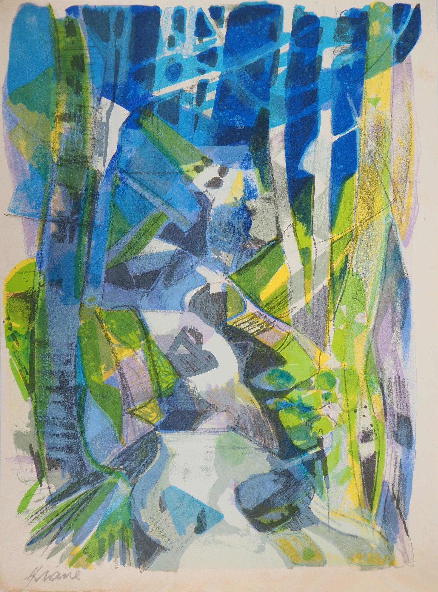 Camille HILAIRE : Torrent en forêt (La Largue) - Lithographie originale signée