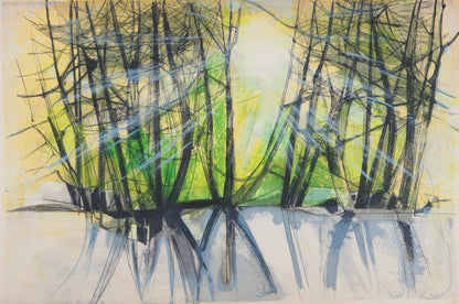 Camille HILAIRE : Soleil couchant sur L'Andlau - Lithographie originale signée