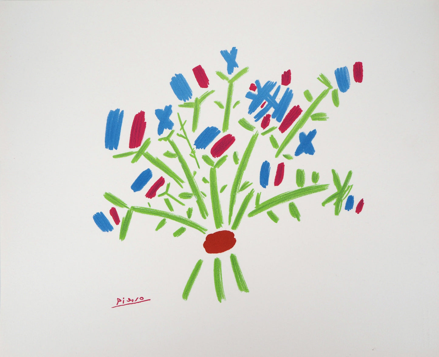 Pablo PICASSO : Le bouquet bleu, blanc, rouge - Lithographie signée